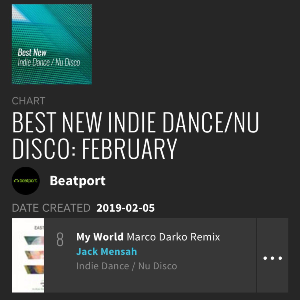 Great support from <a href="/beatport/">Beatport</a> featuring <a href="/MarcoDarkoMusic/">Marco Darko</a> remix in there best new tunes.. all from <a href="/JackMensahDJ/">LeRoy Jones</a> EP My World. With 2nd remix by @JamesCoxDJ