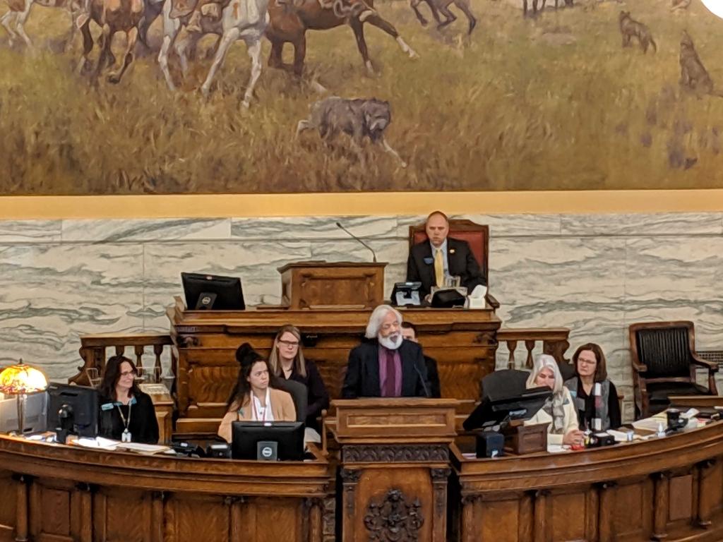 Fred Morsell before the Montana Legislature. He'll be performing as Fredrick Douglass tonight under the capitol rotunda! bit.ly/2XhbmSZ
