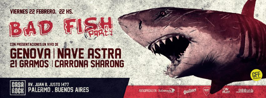 genova_oficial's tweet photo. Mañana #BadFishParty en @CasaRockPalermo junto a @NaveAstra , @21gramosrock y #CarroñaSharong https://t.co/OaIS0WTrnc