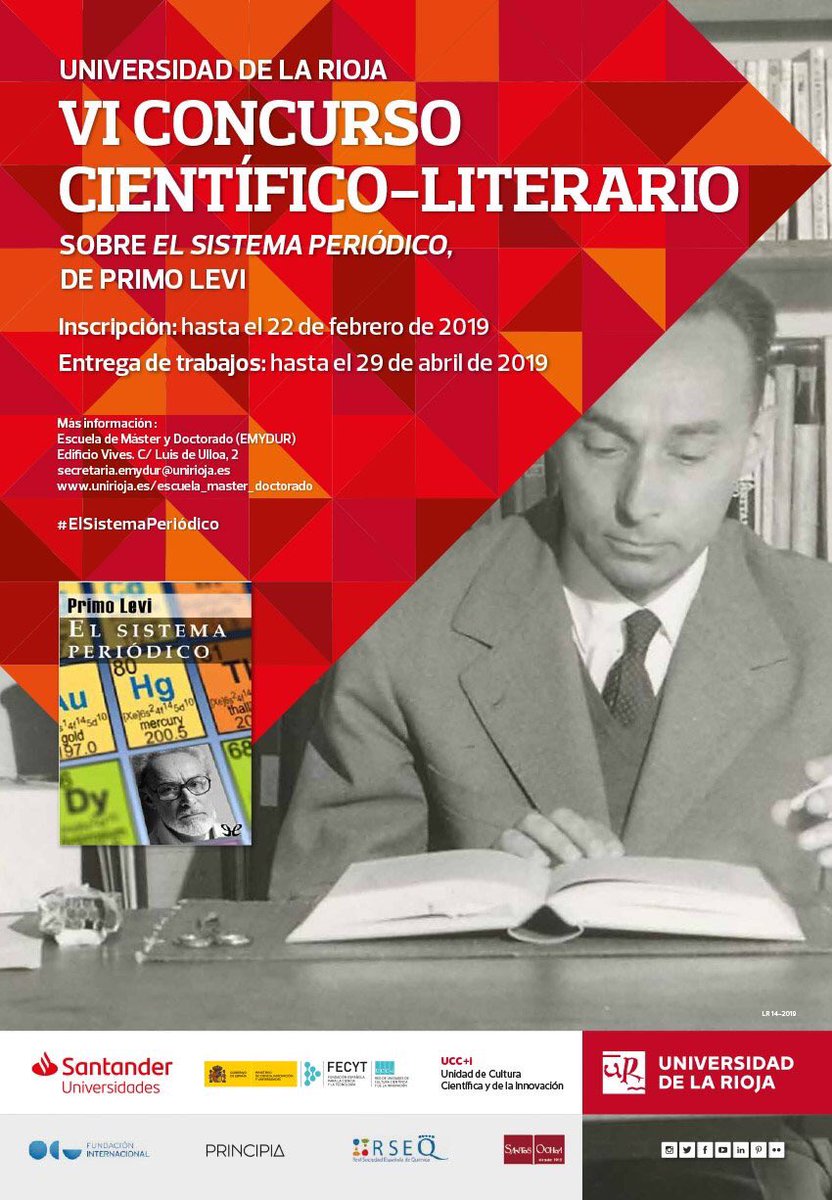 Héctor Busto (@hebusto) on Twitter photo Para el VI Concurso Científico-Literario de <a href="/unirioja/">Universidad de La Rioja</a> #ElSistemaPeriódico de #PrimoLevi ya tenemos inscripciones de La Rioja, Navarra, Madrid, Asturias, Galicia, Aragón, Comunidad Valenciana, Andalucía... Mañana última día! #UCCUnirioja #IYPT2019 unirioja.es/escuela_master… Para el VI Concurso Científico-Literario de <a href="/unirioja/">Universidad de La Rioja</a> #ElSistemaPeriódico de #PrimoLevi ya tenemos inscripciones de La Rioja, Navarra, Madrid, Asturias, Galicia, Aragón, Comunidad Valenciana, Andalucía... Mañana última día! #UCCUnirioja #IYPT2019 unirioja.es/escuela_master…
