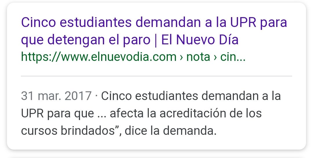 CCMEUPRRP's tweet photo. Vean qué interesante...

Durante la huelga del 2017 cinco estudiantes PNP/republicanos demandaron a la UPR para abrir los portones, en un intento de evitar la protesta, porque se "afectaba la acreditación". https://t.co/zKssUF5wcT