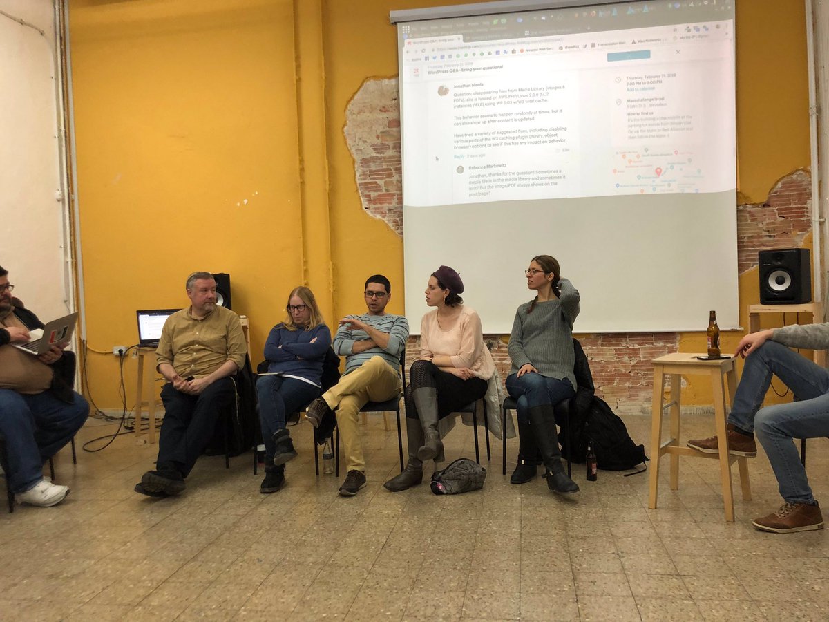IRGwebsites's tweet image. #WordPress #meetup in Jerusalem. Q&amp;amp;A on Website accessibility, making sites RTL, why you need to keep themes and plugins updated, security plugins and other #geekfun
