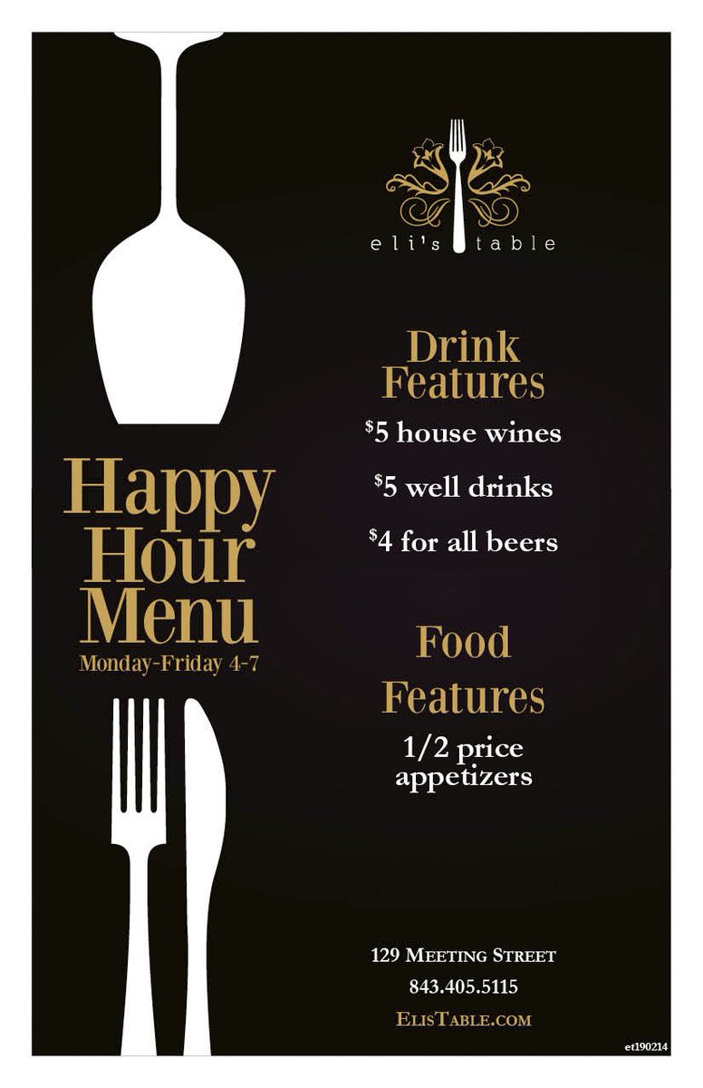 ElisTable's tweet image. New Happy Hour time and features as well as our Greens &amp;amp; Grapes Wednesdays
@HolyCityHappyHr
@HolyCitySpeak @HolyCitySinner @ChasCityPaper @postandcourier @ChasRestaurants