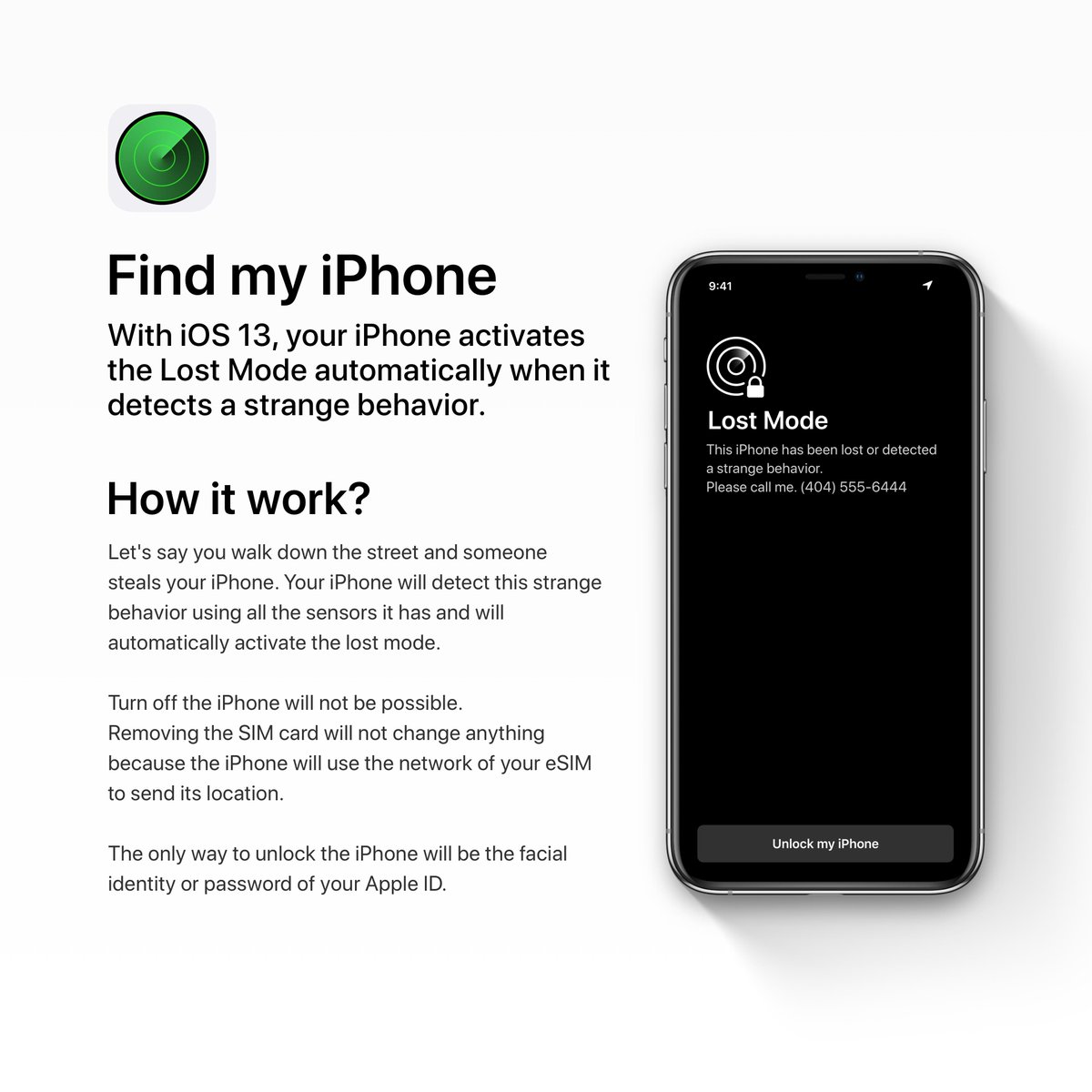 leovallet's tweet photo. Find my iPhone
With iOS 13, your iPhone activates the Lost Mode automatically when it detects a strange behavior.
#iOS13ConceptSeries #WorkInProgress https://t.co/BauR9rZa6O