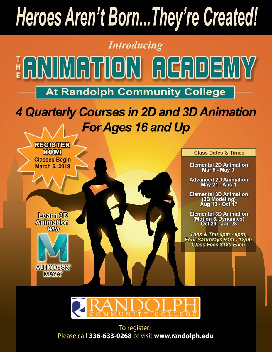 RandolphCC's tweet image. Animators, Mount Up! The Academy Begins Tuesday, March 5 here at RCC! Art not your thing?...that's cool, tell your friends! Get the details here: ow.ly/SfNh30nN2bz #RCCProud