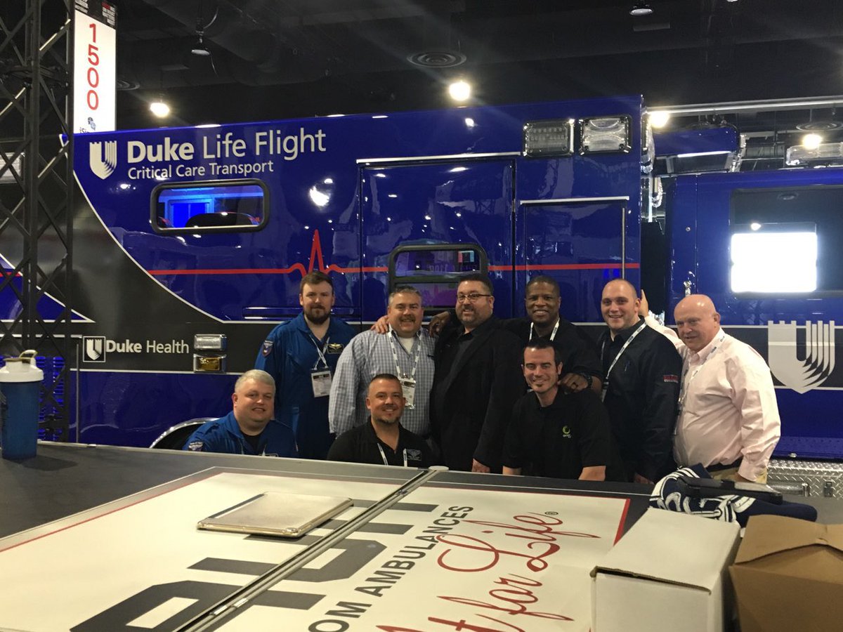 Thanks to @Nightwatch_Dan & @NightwatchTitus for stopping by and checking out the Duke Life Flight Ambulance today.  These guys have helped tv viewers across the world with understanding the lifestyle of medics & the job they do. #built4life #EMSToday #Brotherhood