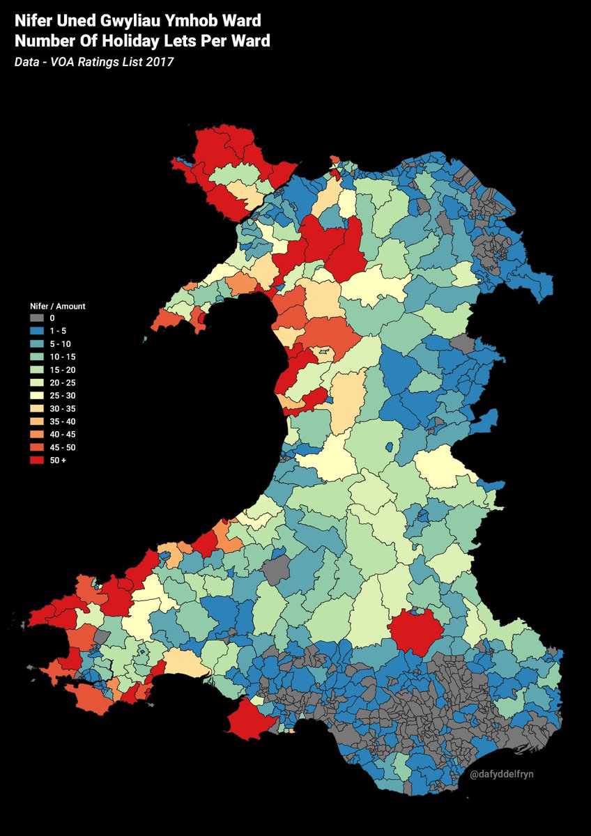 dafyddelfryn's tweet photo. Map newydd - nifer unedau gwyliau yng Nghymru https://t.co/Lzi8J8hVp0