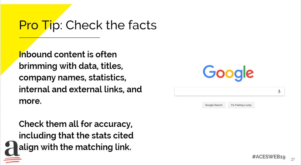 tschmedding's tweet image. Inbound marketing has lots of data and titles -- so a good spot to look for errors @TheChaviva #ACESweb19