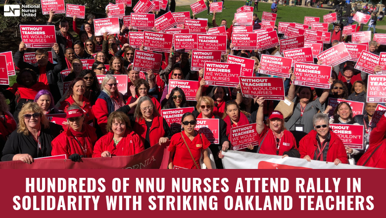 NationalNurses's tweet image. "The effort of billionaires to erode public education and push public resources to charter schools is a blatant attack on our democracy. We want the teachers to know the nurses will continue standing with them to protect education as a public good.” -@NNUBonnie

#OUSDStrike #1u