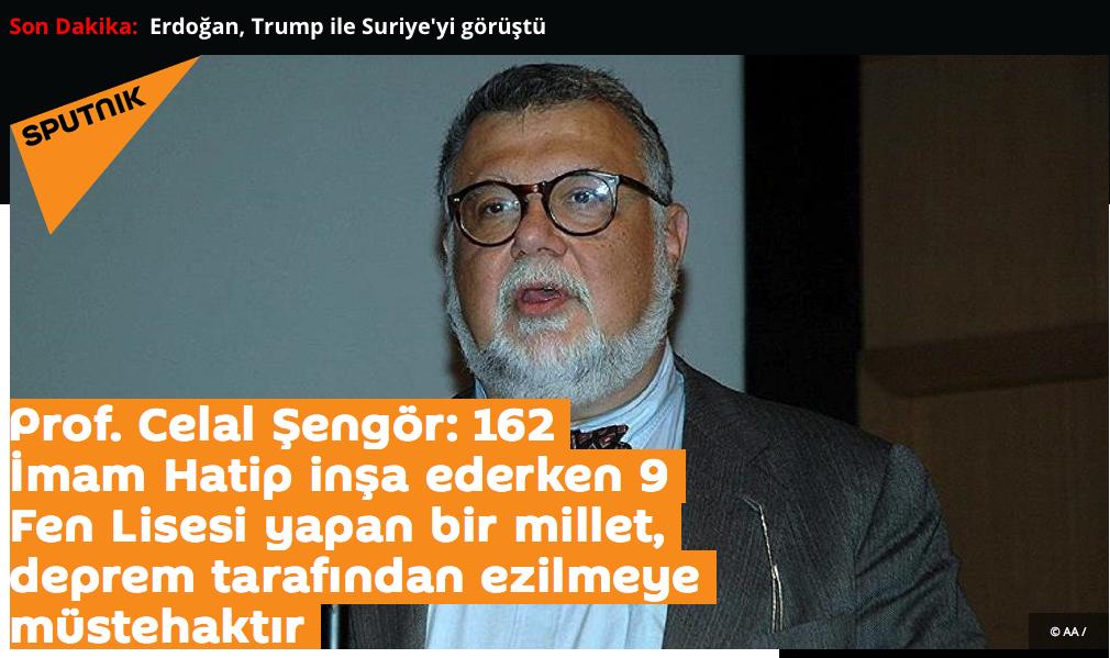Bu bilim insanı yaklaşımı değil.
162 İmam Hatip'e karşılık 9 fen lisesi yapan millet değil,millete yalan söyleyerek iktidarı gaspedenlerdir. Emperyalizme bağımlı bir ülkede iktidarı ellerinde tutanlar halka,millete yalan söyleyerek iktidara gelirler.

Şengör halk insanı değil!