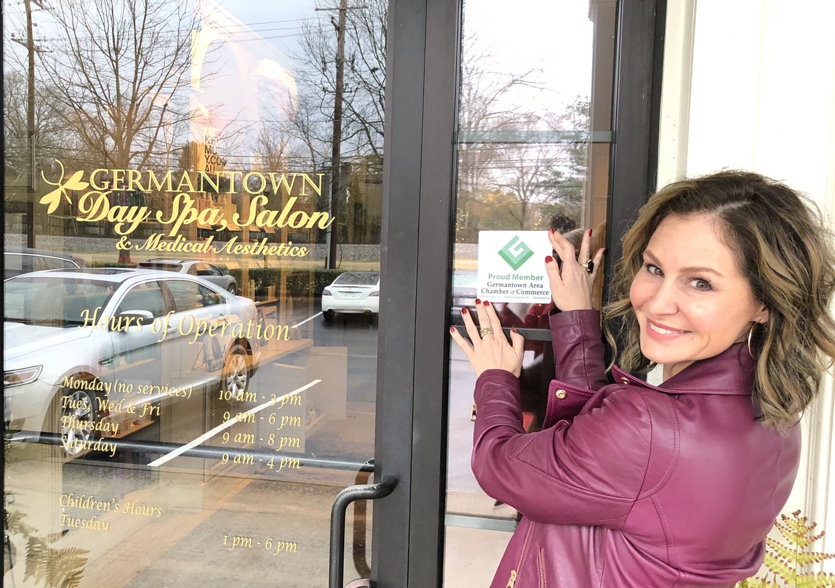 Thanks Robyn Tyler and @GermantowDaySpa for helping test our new ”Proud Chamber Member” window clings. #SpeedProImaging and Gary Yenser did a great job. If you want a cling, contact the Chamber.