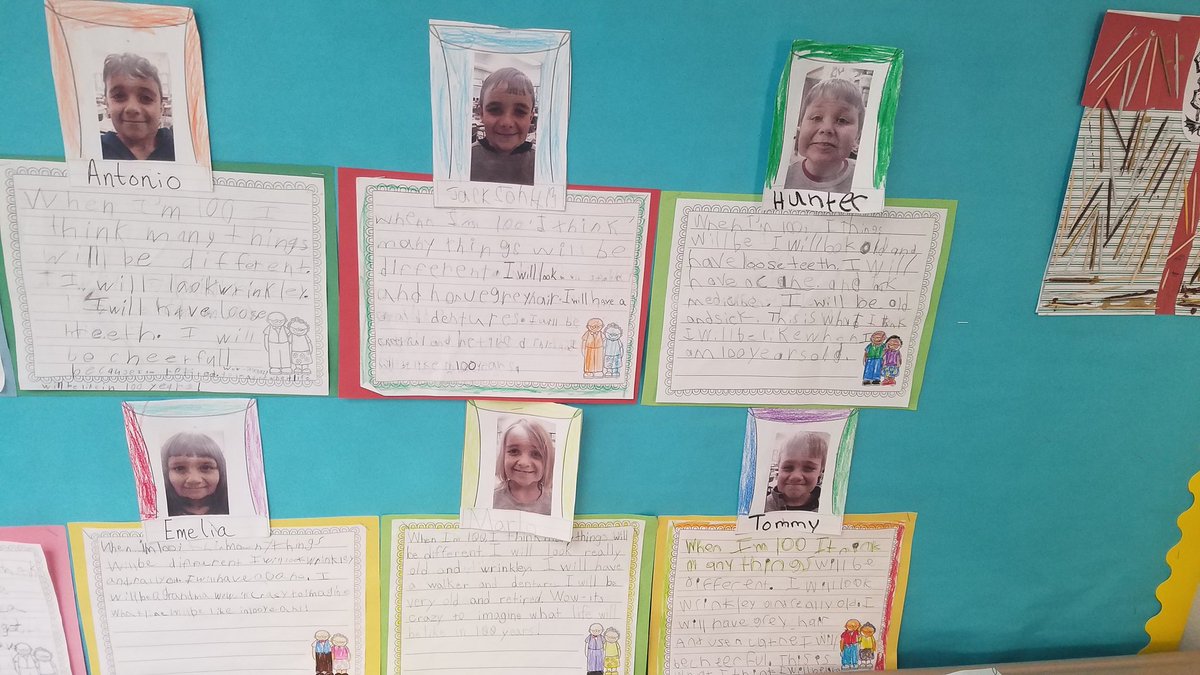MsKenefick's tweet photo. My 1st graders have been hard at work on their 100 day projects and 100 years writing. I can't wait for our celebration stations tomorrow! Happy 100th Day of school! @escaptura1 @HhdsSchools https://t.co/NiQvpsLsh8
