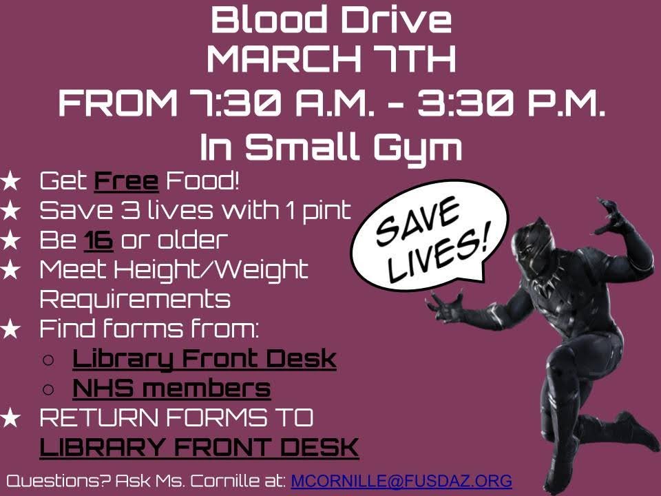 PBHS Blood Drive (@pbhsblooddrive) on Twitter photo Blood Drive is drawing near!Sign up for March 7th by finding forms in the library front desk and returning it to the box there too!Free food is catered for donors, your donation saves lives, and miss class!Don't miss! <a href="/Florenceusd/">Florence Unified</a> <a href="/PBhighschool/">Poston Butte High School - Florence Unified</a> <a href="/PBHStuco_/">PBHS Stuco</a> <a href="/PostonAthletics/">PostonButteAthletics</a> Blood Drive is drawing near!Sign up for March 7th by finding forms in the library front desk and returning it to the box there too!Free food is catered for donors, your donation saves lives, and miss class!Don't miss! <a href="/Florenceusd/">Florence Unified</a> <a href="/PBhighschool/">Poston Butte High School - Florence Unified</a> <a href="/PBHStuco_/">PBHS Stuco</a> <a href="/PostonAthletics/">PostonButteAthletics</a>