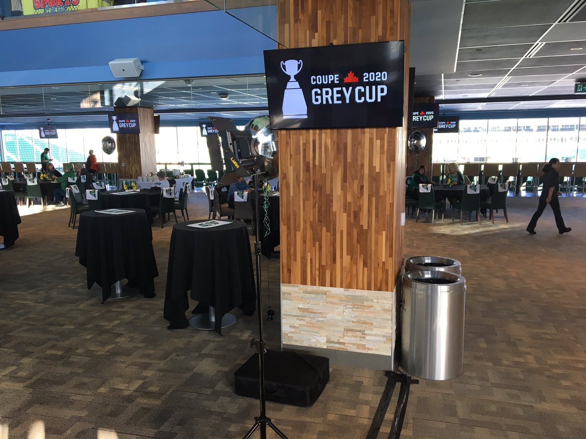 CTVGareth's tweet photo. The AGT Lounge at Mosaic Stadium will be packed and all ears as the CFL announces the location of the 2020 Grey Cup. @sskroughriders #yqr @ctvregina @evrazplacelive @MosaicPlace https://t.co/xRdoPmHGvB