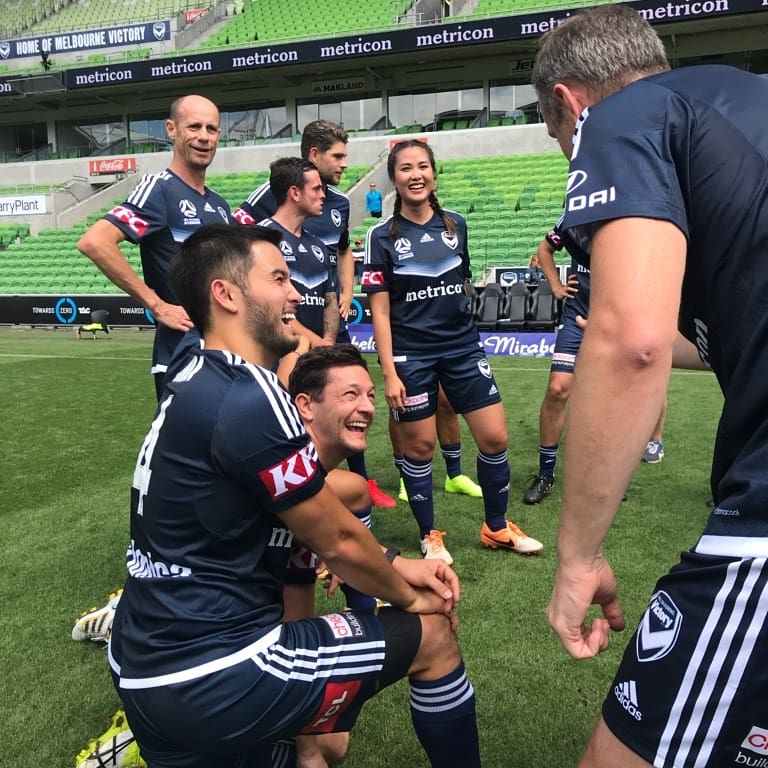 CancerVic's tweet photo. The Fans and the All Stars are here to play! Big thanks to #mvfc players, celebrities and generous @gomvfc fans raising vital funds today for skin cancer research #victoryagainstcancer ⚽️ @AAMIPark https://t.co/bwxOc9gvJN