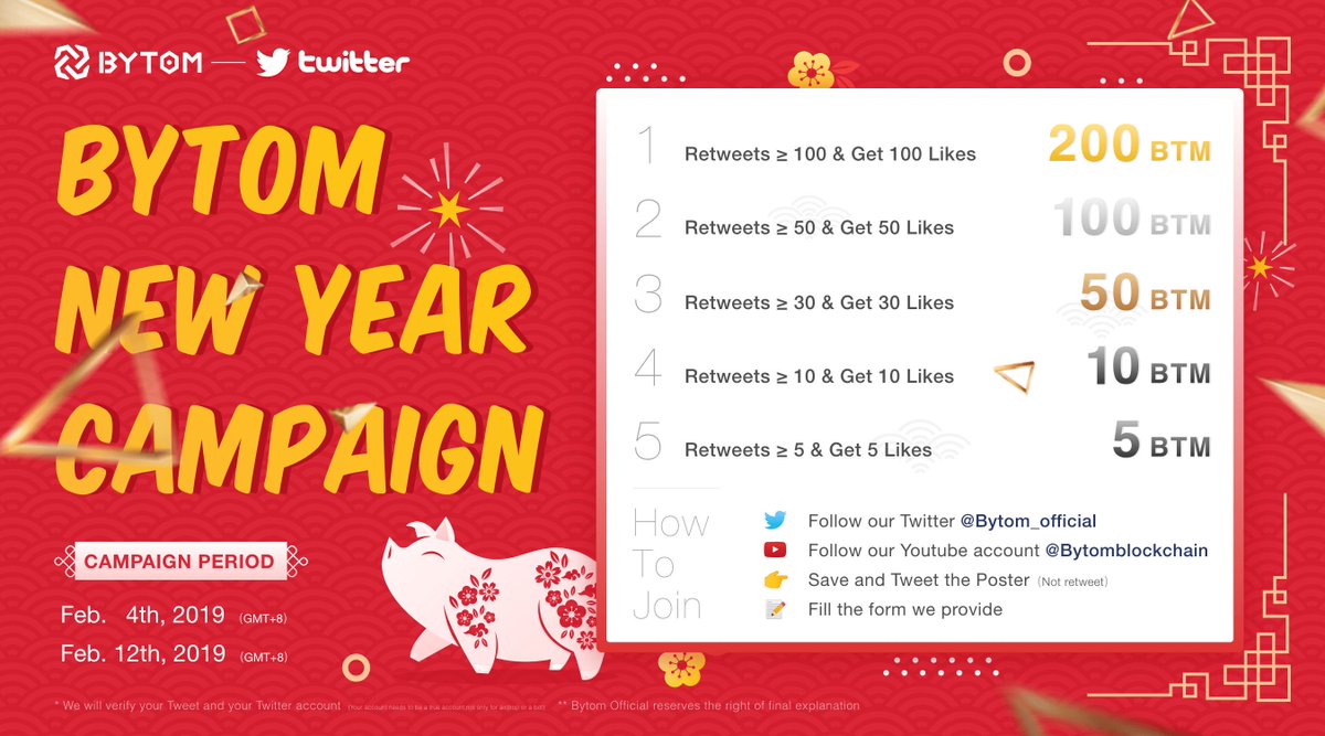 YoelSinaga2's tweet image. What do you wish in Chinese New Year?? If me, I will do Bytom Bounty New Year and earn money from it. 
If you want to do like I do, just follow @Bytom_Official then retweet + like this tweet. 
Hurry up!😁😁