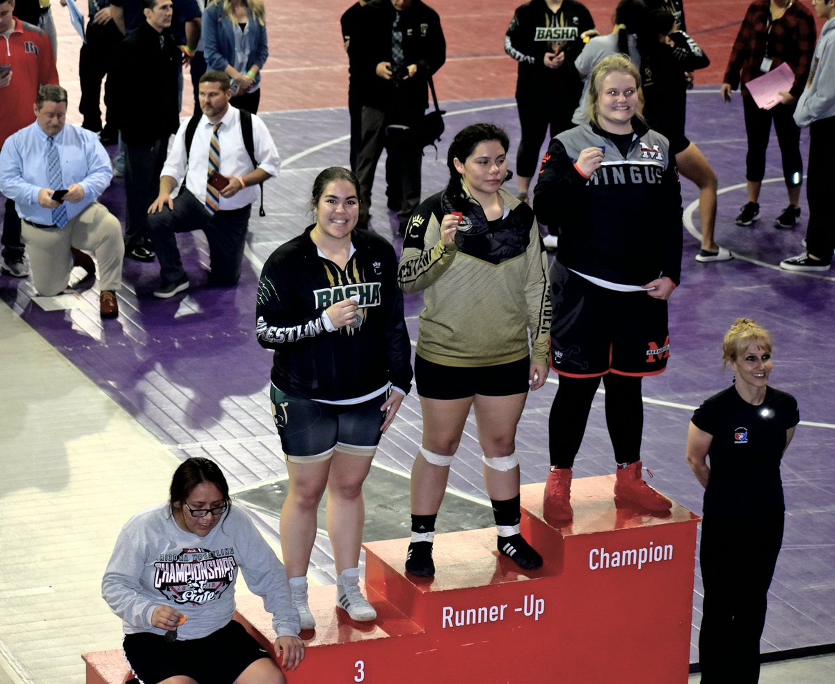 peanuttbear's tweet photo. Way to go Taylor for taking 3rd in State! Great sportsmanship for helping your opponent off the podium (who took 4th), you have a heart of gold! Congrats to all those who placed, Basha had 4 girls who placed (2nd, 3rd, 2-4th)  @TayHaney19 @BashaWrestling https://t.co/gXKieVKI5d