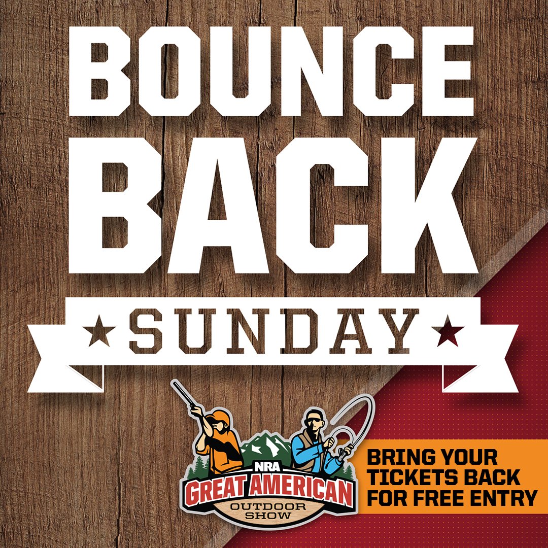 NRA_GAOS's tweet image. This is it! The FINAL DAY of #GAOS2019. Remember, if you've been to the show this year and saved your ticket (valued at $12 or more), you can come back today FOR FREE! Just present your ticket at the door. Use this schedule to plan your Sunday at the show: bit.ly/2TFysAH