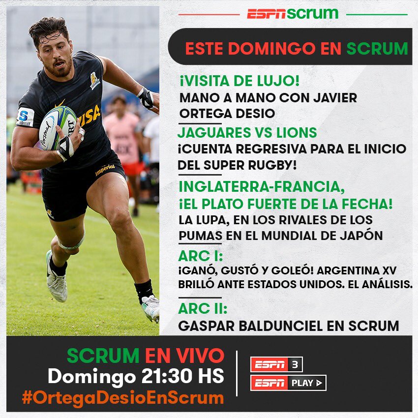 MartaAltberg's tweet photo. Que partido mañana! Analizaremos los rivales de #LosPumas en #Japón2019. Nos visita #JOD para hablar del arranque del #SuperRugby. Y además #Baldunciel para repasar el momento de #ARGXV luego del triunfazo ante #USA. L@s esperamos! #SCRUM https://t.co/1qra5WxlQq