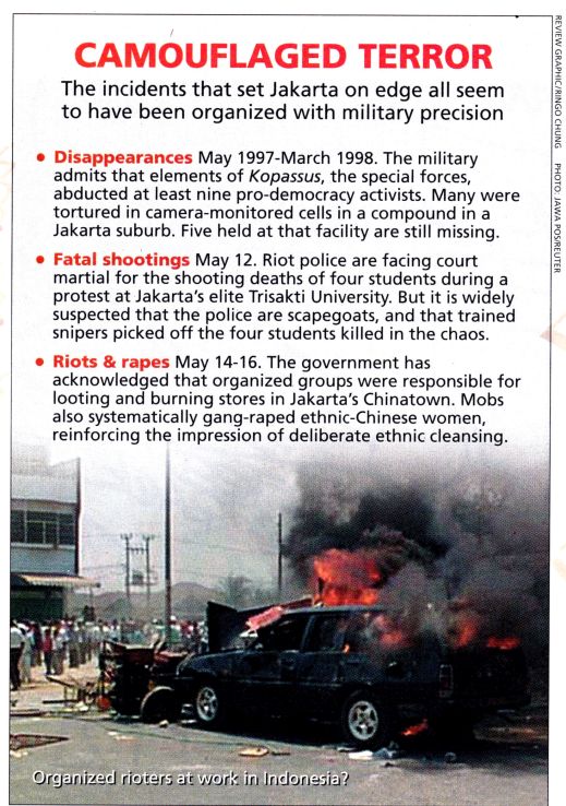 Menolak Lupa: Terorisme Negara bercorak rasis, Mei 1998
sumber Far Eastern Economic Review (23/07/1998)
