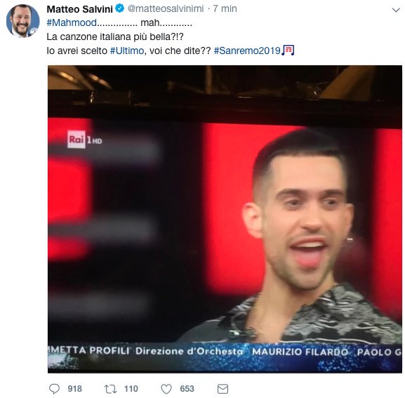 MarioManca's tweet photo. E alla fine è arrivato. Il tweet che non avremmo mai voluto leggere e che è chiaro che non si riferisca al valore della canzone, ma ad altro.Vallo a spiegare che #Mahmood è nato e cresciuto in Italia, che l'arabo non lo conosce e che a votarlo sono stati gli italiani #Sanremo2019 https://t.co/YYDcH55JyY