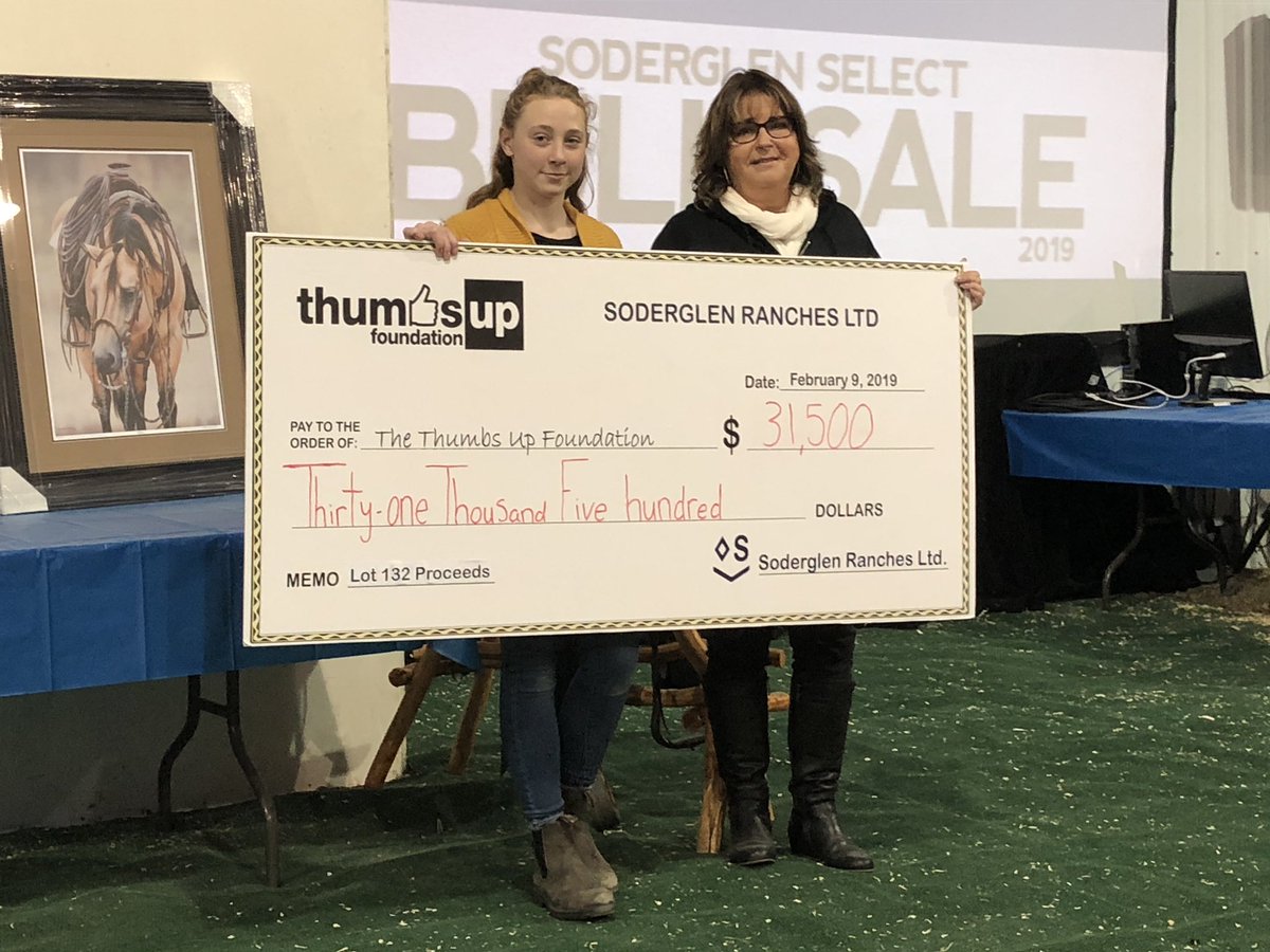 RuralRootsCda's tweet photo. Hats off to @Soderglen who managed to raise $31,500 for the @ThumbsUpFDN at their annual bull sale. The Thumbs Up Foundation is an Alberta based mental health foundation, started in memory of Jesse Braden Titus. #mentalhealth #bulls #westcdnag #abag #cattle #soderglen https://t.co/iupf9GXWjx