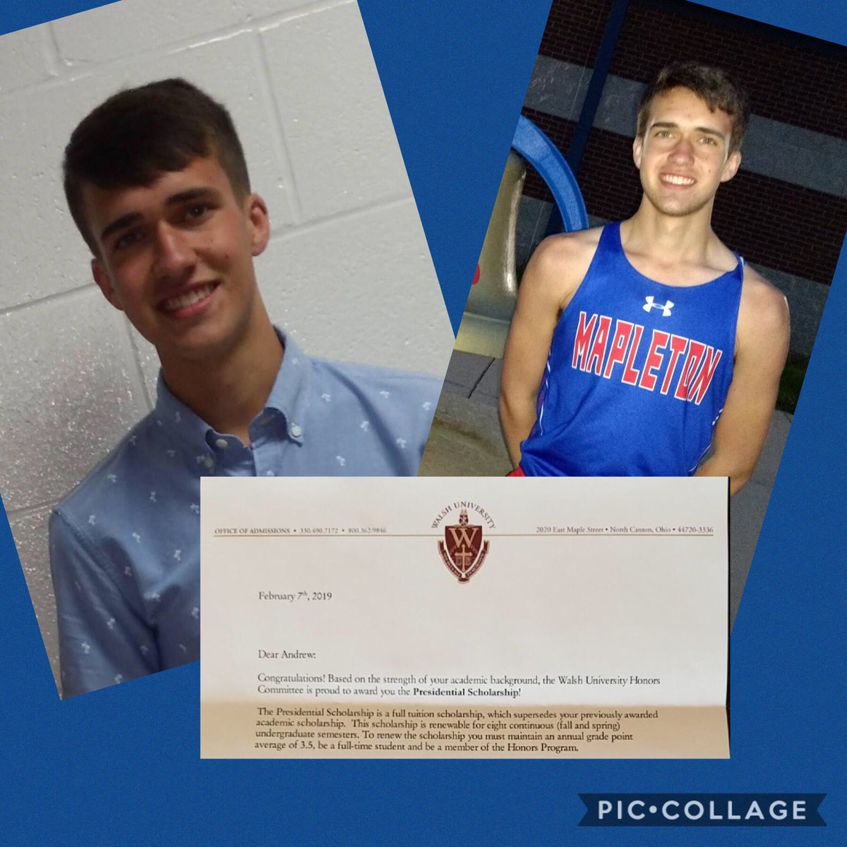 Senior Drew Roberts just learned he was awarded the Presidential Scholarship at Walsh University. Congratulations, Drew on this distinguished honor! We are proud of your accomplishments!