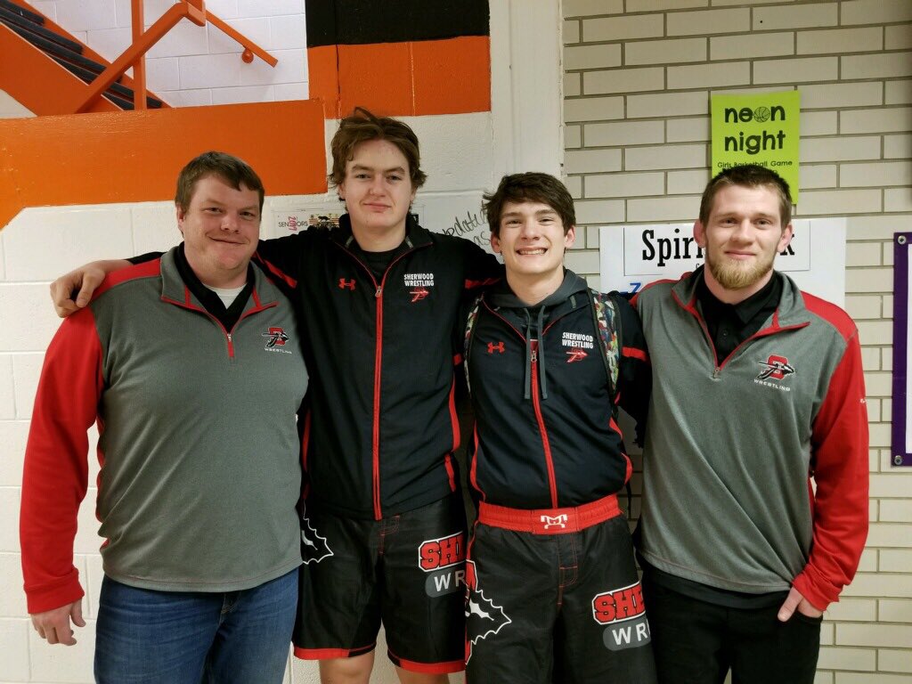 SherwoodCassR8's tweet photo. Congrats  to Coach Lehman, Zach Baldwin, Colin McDonald and Coach Mattingley. Zach and Colin qualified for State wrestling today! Colin in 160 and Zach in the 220 weight classes. Good Luck at State! https://t.co/9Fhesq3fQG