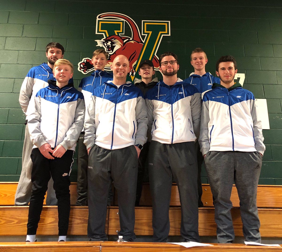 Disco0o's tweet photo. Team “More Than a Game” won #U32Raiders pre-season team building & leadership challenge this fall. Winners (+ @RyanBooth_3 & @Mr_Dubs3) enjoyed lunch at @BWWings & a big time @UVMmbb win over Albany today! Appreciate those that are #AllInForEachOther! 🔵⚔️⚪️ https://t.co/yNxrgk1HAQ