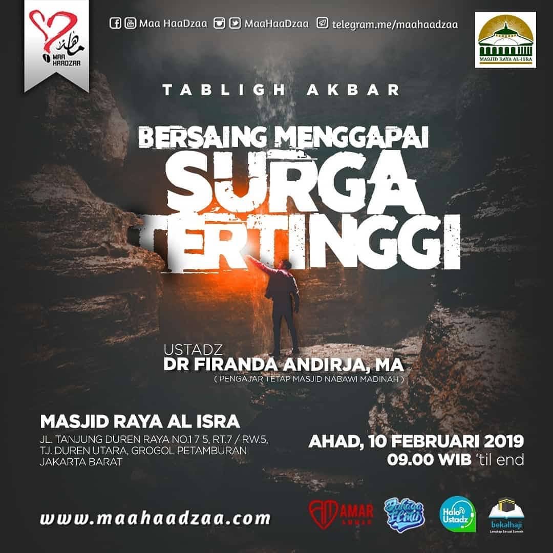 Hari ini Ahad 10 feb 2019 di Masjid Al Isra Tanjung Duren Jakarta Barat 
#2019DekatiKajian #2019JauhiFanatikCapres #2019yukTaubat