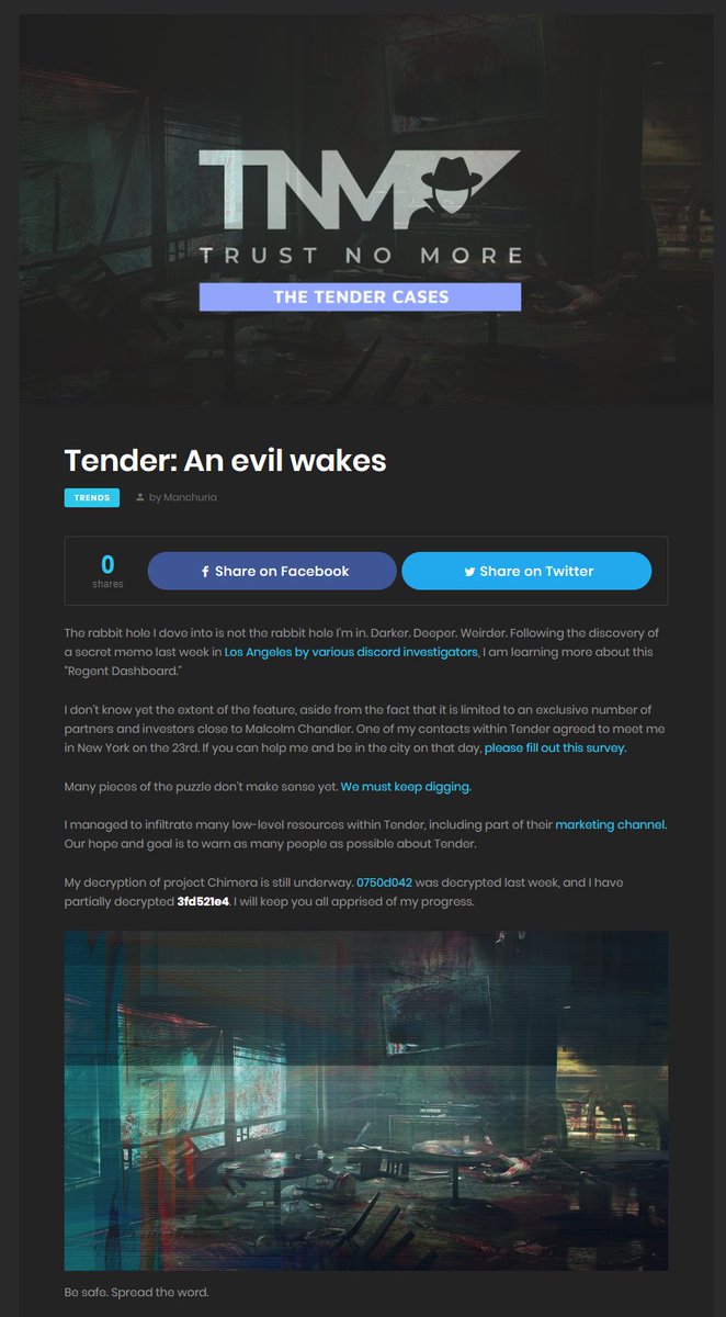 TenderWatcher's tweet image. A new article has been posted on Trust No More by Manchuria: trustnomore.com/2019/02/09/ten…

The post and survey link point towards a live event in Manhattan on the 23rd of this month.
--admin