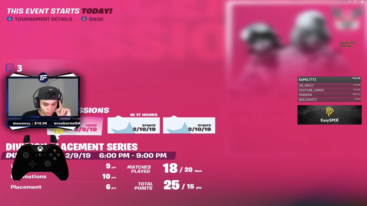 MattClapss's tweet photo. Missed a lot of opportunities tonight to get more points but only a learning experience, hung up there w/ some more big name pro’s. Can’t wait to show people what I’m made of. Duo: @ItzJidy #TFS #TryingToMakeANameForMyself #ClapssCommunity #GGs https://t.co/YhiW5tlhMq