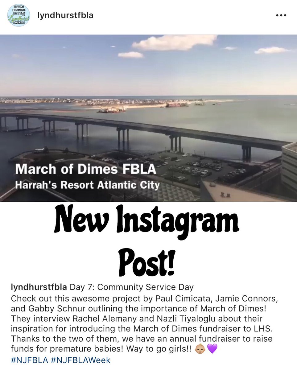 FBLA4LHS's tweet photo. Check out our new Instagram post for day 7 of #NJFBLAWeek ! Watch the video to learn about March of Dimes and how it was brought to LHS! πΆπΌπ https://t.co/SakotM5RVI