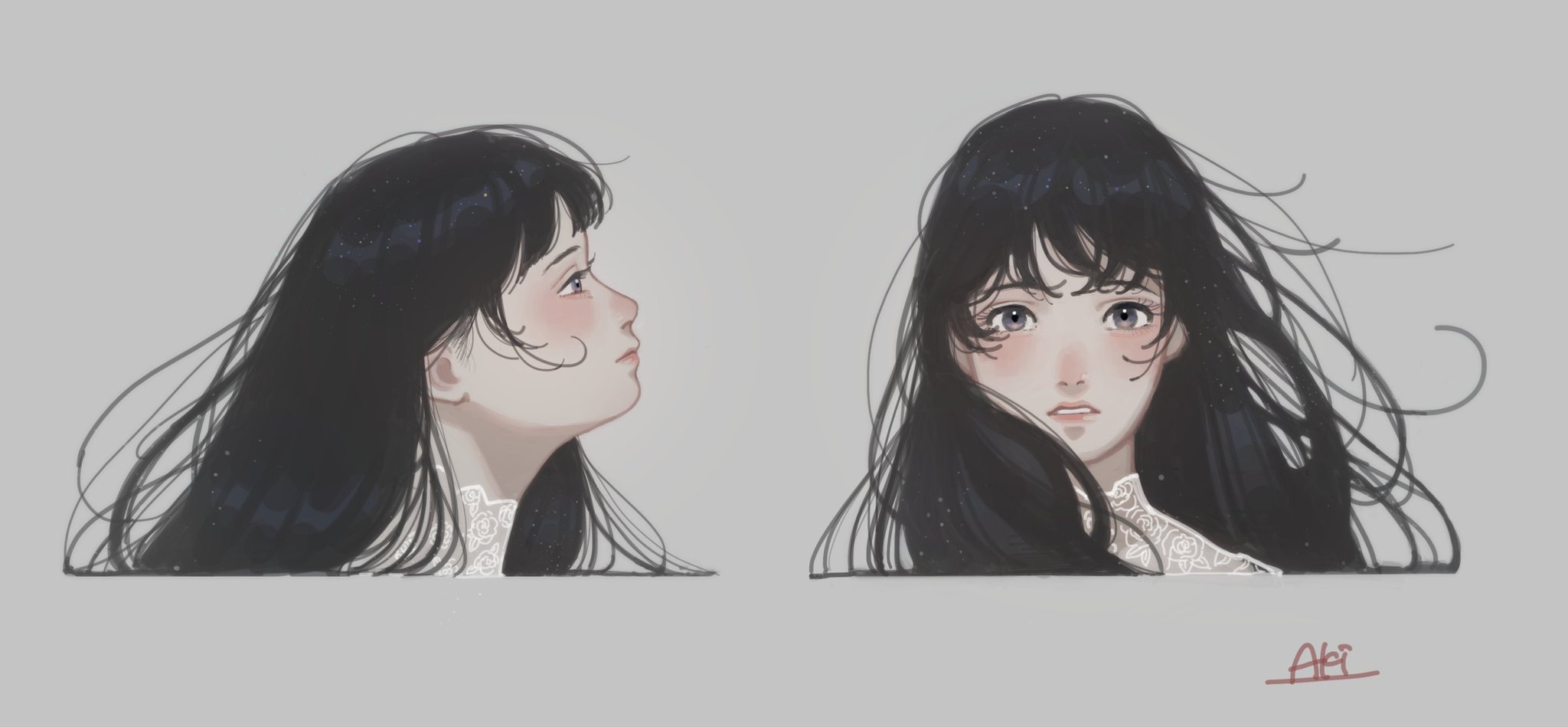 あき 通販オープン中 على تويتر 俺の描いた髪の毛を見てくれ 風にふわっとなびく髪が好き