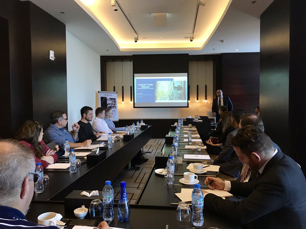 The Trade Mission to the UAE kicked off Sunday morning with a business briefing for 9 Virginia companies. Thanks to <a href="/Channels_MEA/">Channels MEA</a> for arranging key meetings for VA exporters #VAExports #GoGlobal