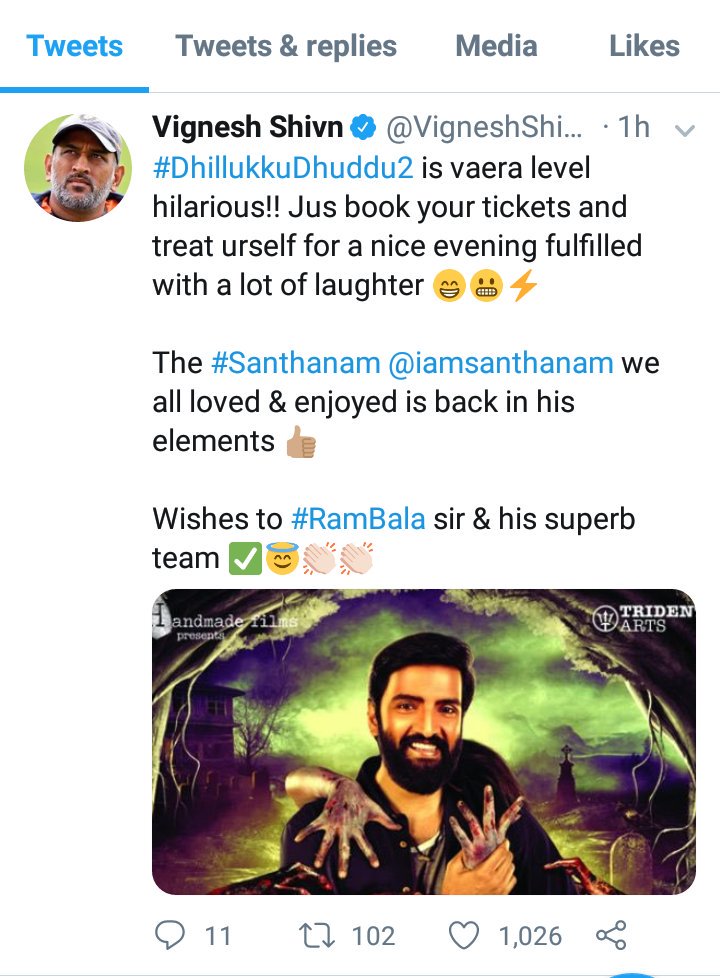 Nettv4uTamil's tweet photo. @VigneshShivN is been enthralled by hilarious flick #DhillukuDhuddu2 

Movie Running Successfully 

#DD2HilariousHit #DD2SuperHit 

@handmade_film @iamsanthanam @ShabirMusic @dopdeepakpadhy @johnsoncinepro @tridentartsoffl @BhalaRb @sshritha9 

Don't MISS tis Comedy film https://t.co/EWlHQhSWV9