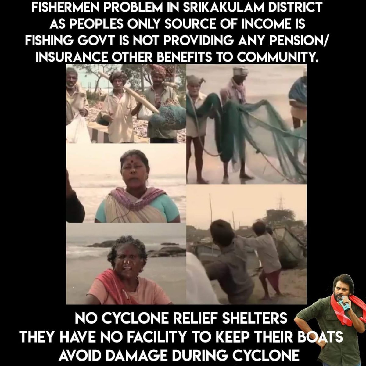 27. Fisherman problem in srikakulam district as peoples only source of income is Fishing Govt. Is Not Providing any pension insurance other benefits to Community..-  #PawanKalyan