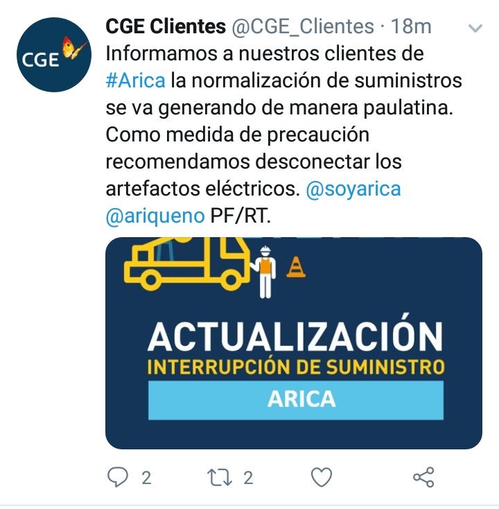 radiopaulina's tweet photo. LOS MENSAJES DE CGE EN 12 HORAS DE EMERGENCIA...

#IQUIQUE #ARICA

#ManualDeRRSS https://t.co/XNoRuF2uJ6