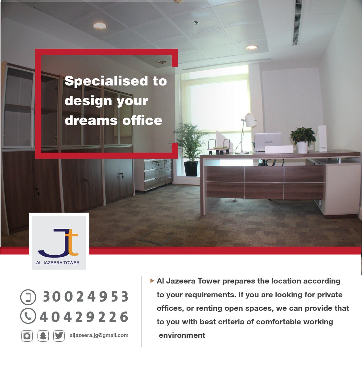 AljazeeraJg's tweet photo. Book your office now at Al Jazeera Tower in Dafna amidst a   range of exquisite offices designed to suit your investment aspirations and   ambitions.

#RealEstate #OfficesForRent #Furnished #BusinessCentre #WestBay #DiplomaticArea   #Doha #Qatar https://t.co/XznjS5x4KN