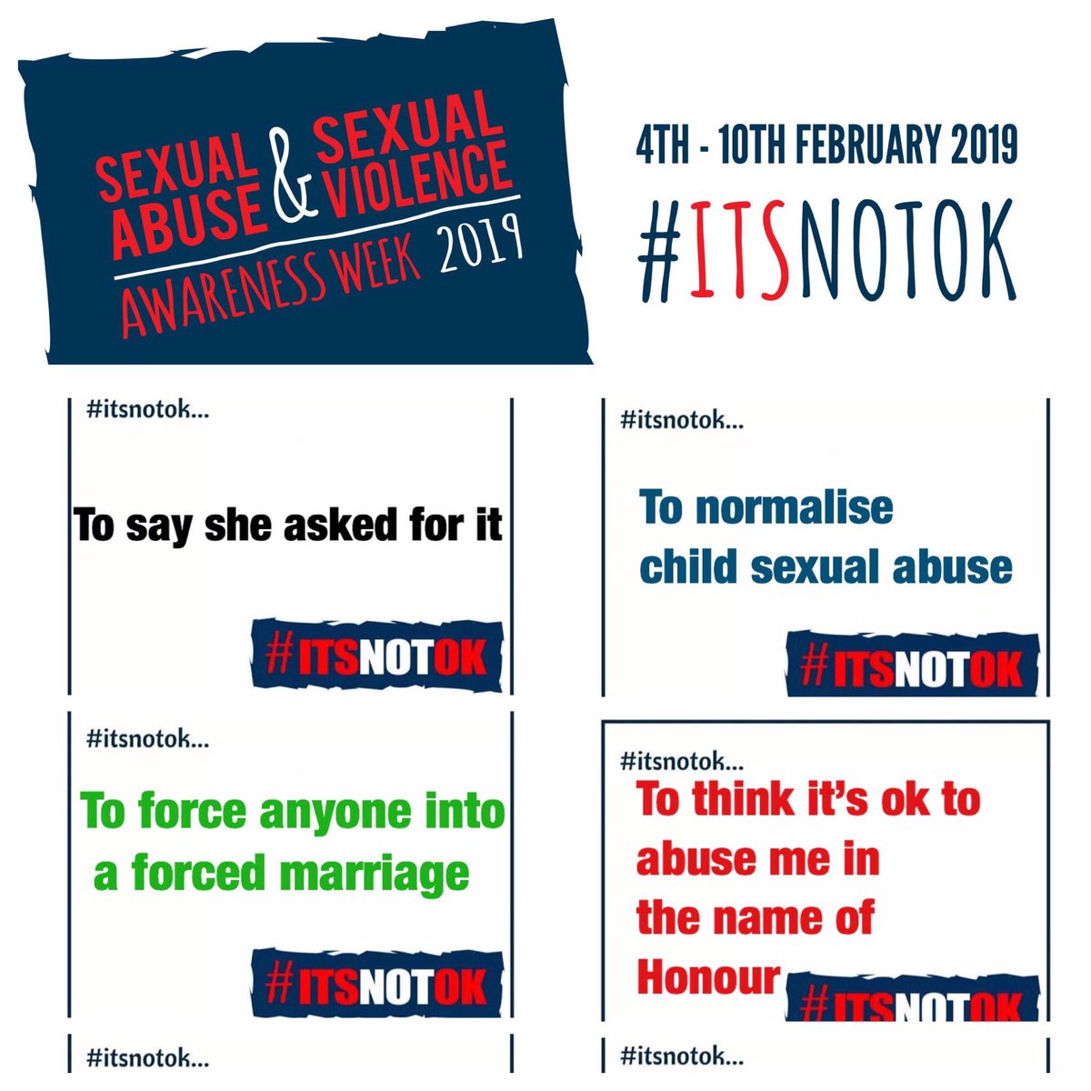 Mandy_Sanghera1's tweet photo. Thank you everyone who supported #ITSNOTOK2019
#SexualAbuseAndSexualViolenceAwarenessWeek #SurvivorsMatter
It was great to see thousands of tweets & post
day 1 we were trending congrats team @itsnotok2019 @ChrisTuck_WWHF the post have been powerful @aguerl @StrongWalkAlone https://t.co/CUv0t6jdMn