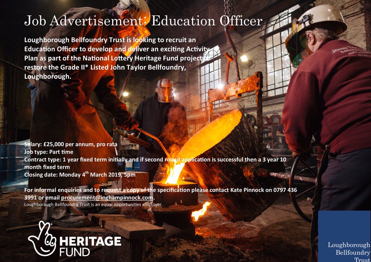 An exciting opportunity to join our team as an Education Officer! Pls share #heritage #bellringing #bells #jobopportunity #heritagelottery #bellfoundry #heritageatrisk #museum #activityplan #archive #loughborough