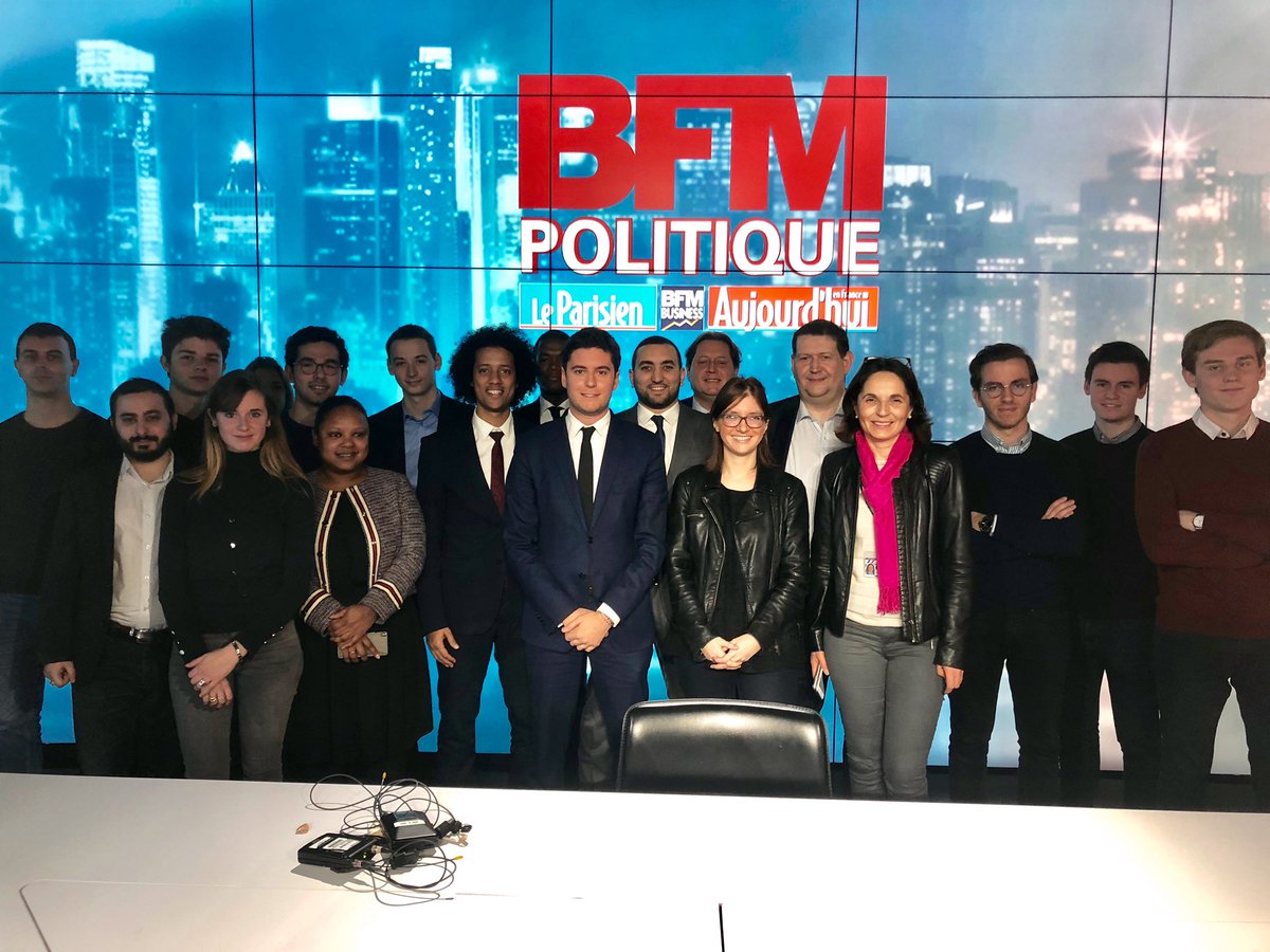 GabrielAttal's tweet photo. Merci aux Députés @LaREM_AN, aux Jeunes avec Macron et aux marcheurs de m’avoir accompagné ce matin à #BFMPolitique ! https://t.co/7rITG0hGWP