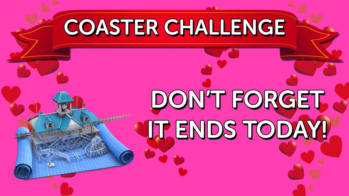 RCT_Touch's tweet photo. The weekly #CoasterChallenge ends TODAY!! Be sure to post screenshots of your #CustomCoaster with some lovely #ValentinesDay scenery as we love to see all the creativity out there in the challenge! #RCTT #RCT #RollerCoasterTycoonTouch ❤️😍🎢🎮 https://t.co/yOexI9yIBR