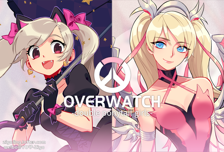 ziyoling's tweet photo. #Overwatch #pinkmercy #Dva 
🌸Double Ponytail Girls🌸 https://t.co/hsOVzorGNW