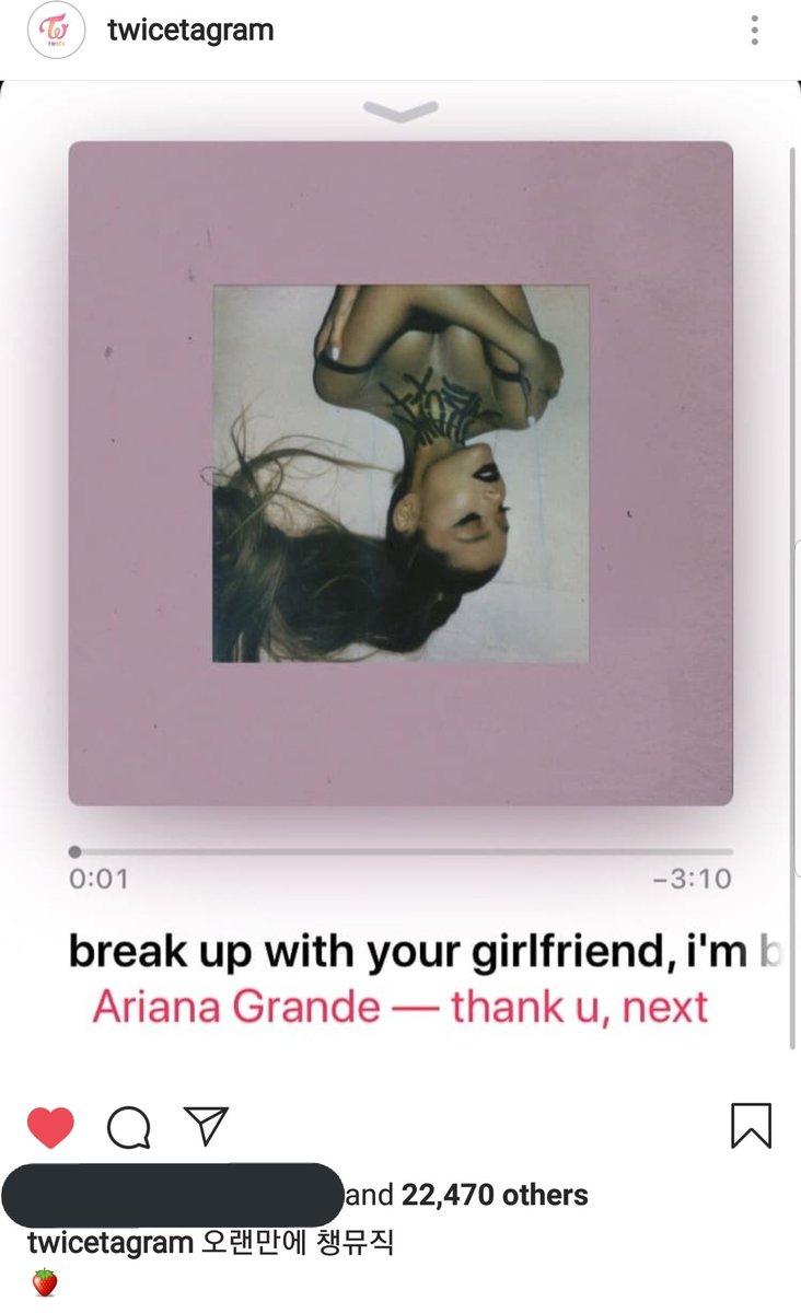SubjectKpop's tweet image. Chaeng's Music: Ariana Grande "Break Up with Your Girlfriend, I'm Bored" 🙂 @JYPETWICE