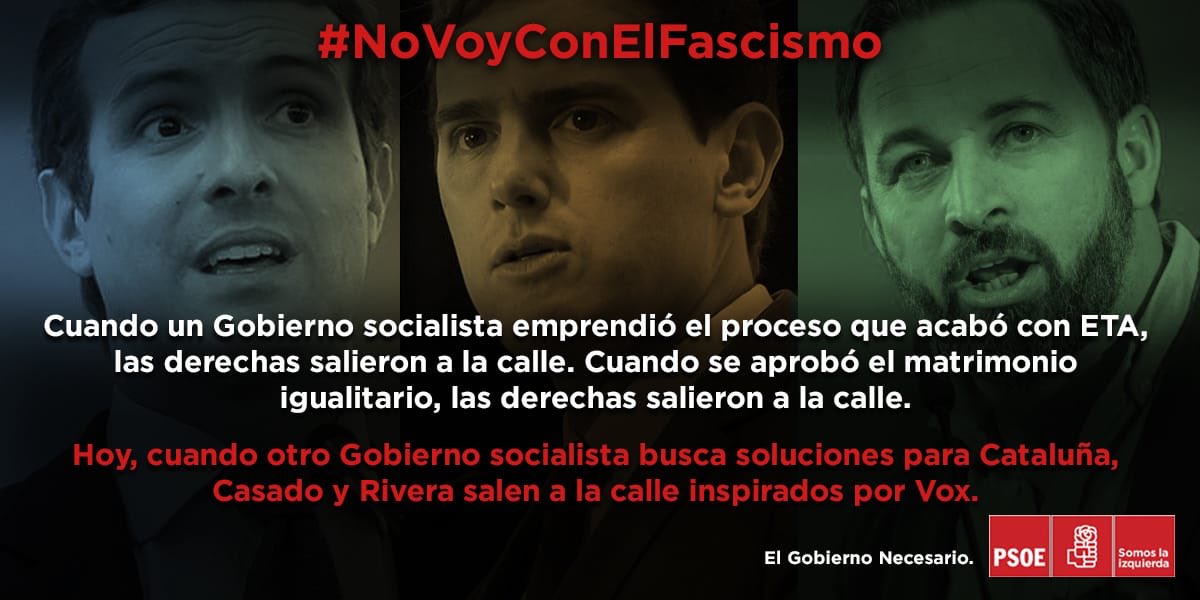❌Entre los años 2004 y 2010, el Partido Popular convocó, apoyó o participó en trece manifestaciones en las que se clamaba duramente contra la posición del Ejecutivo socialista.

#NoVoyConElFascismo ‼️
