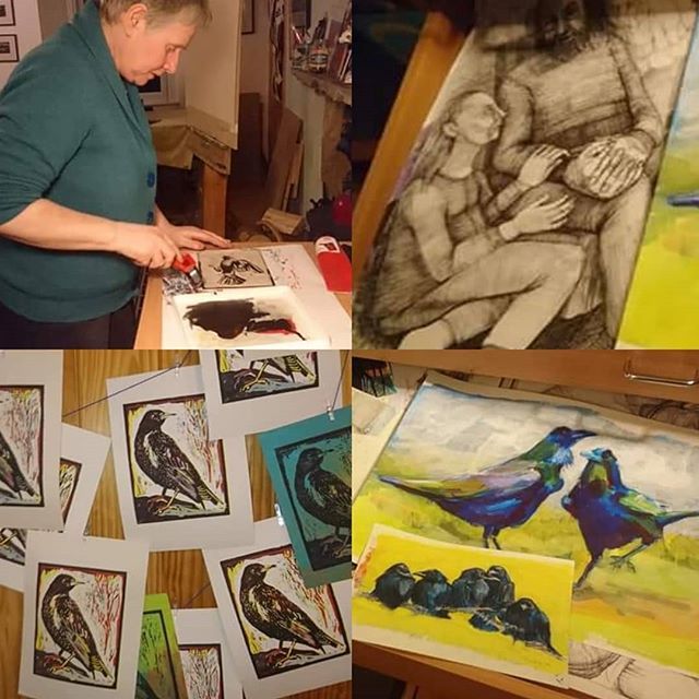A peek into the studio of Theresa Gourlay who will be taking part in Open Studios North Fife this year from her cottage in Freuchie. #printmaking #fifeartist #birdart #drawing #osnf2019 #maspiedengallery #freuchie #falkland #expressiveart #artinfife #duncanofjordanstone #djc…
