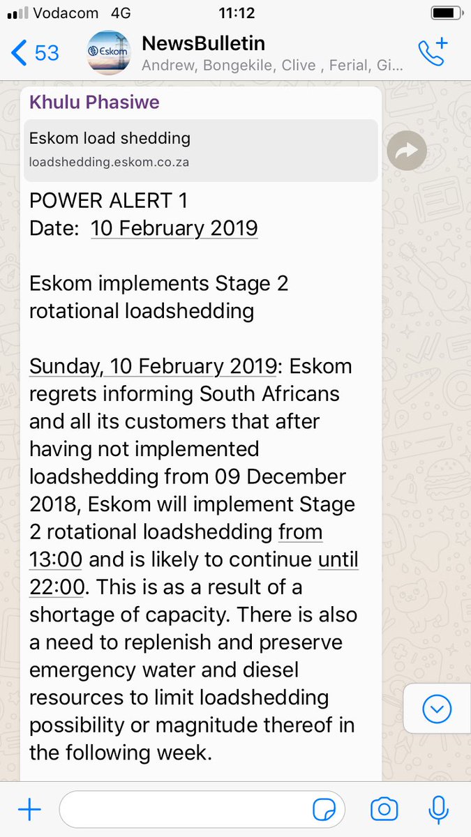 XoliMngambi's tweet photo. [BREAKING NEWS] Shortly after President Cyril Ramaphosa announced plans to unbundle #Eskom. The power utility has today decided to implement “Stage 2 rotational loadshedding... from 13:00 and is likely to continue until 22:00” as a result of a “shortage of capacity”.#Loadshedding https://t.co/gIbeUlsmhm