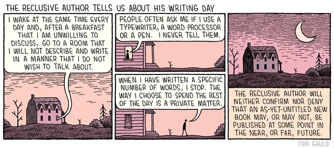 `The reclusive author tells us about his writing day' for yesterday's @guardianreview 