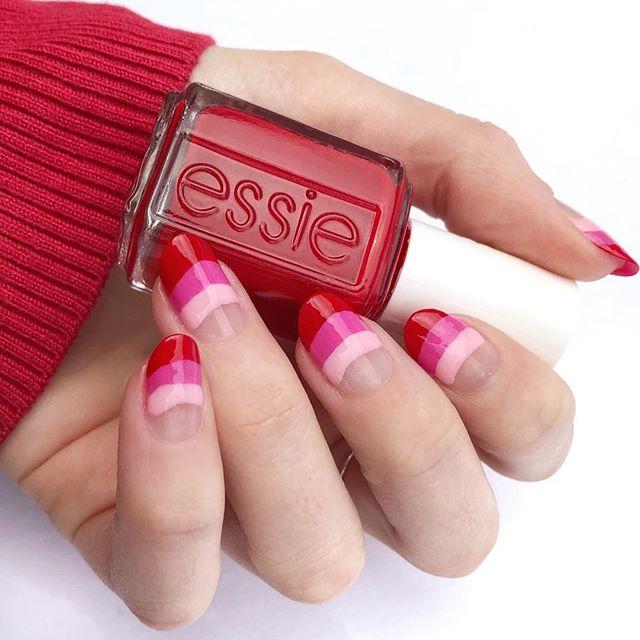 essie's tweet photo. love this simple valentine's day nail art by @sofiamaria94 💕 featuring shades #muchimuchi #madisonavehue and #reallyred https://t.co/ExtuCGQe29